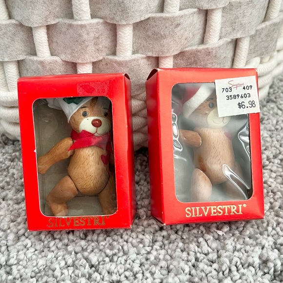 Pair of Vintage Silvestri Porcelain Teddy Bear Christmas Tree Ornaments NOS - Picture 2 of 13